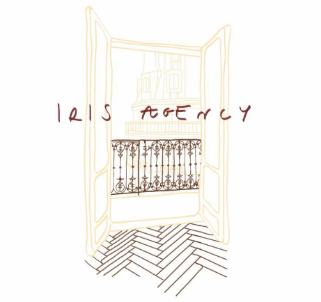 Illustration of open Parisian windows with a wrought-iron balcony